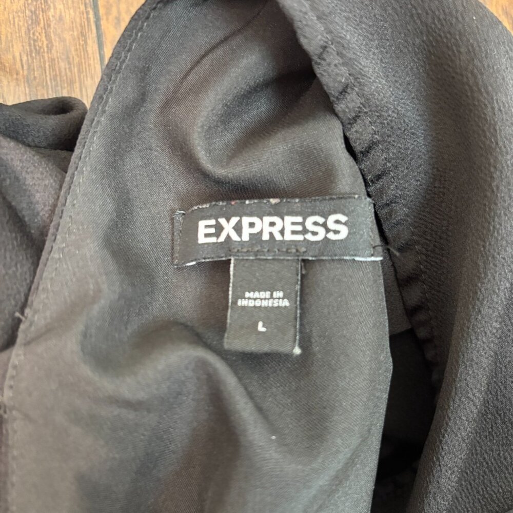 Express Top Large Black Crossover Cutout Tie-Back Blouse Women's Long Sleeve - Picture 10 of 10